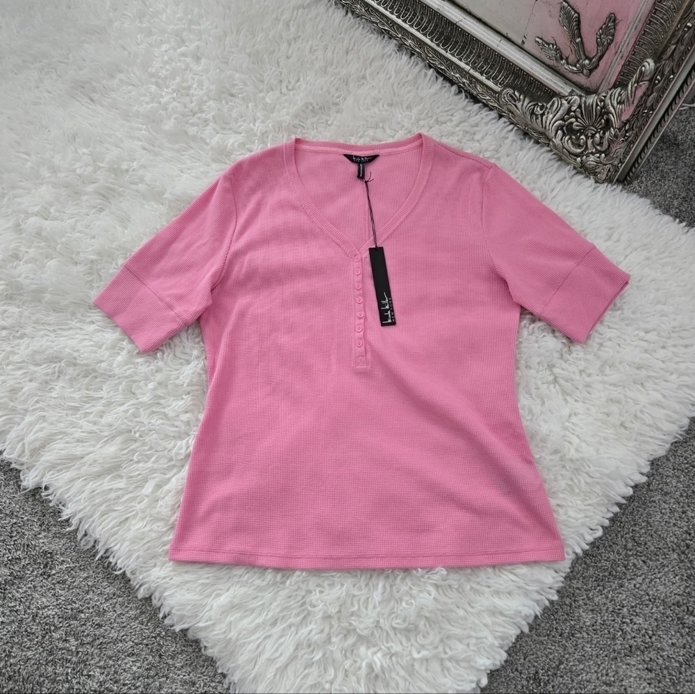Nicole Miller NEW YORK Waffle Knit Top. COLOR: AURORA PINK. Size Large. New.